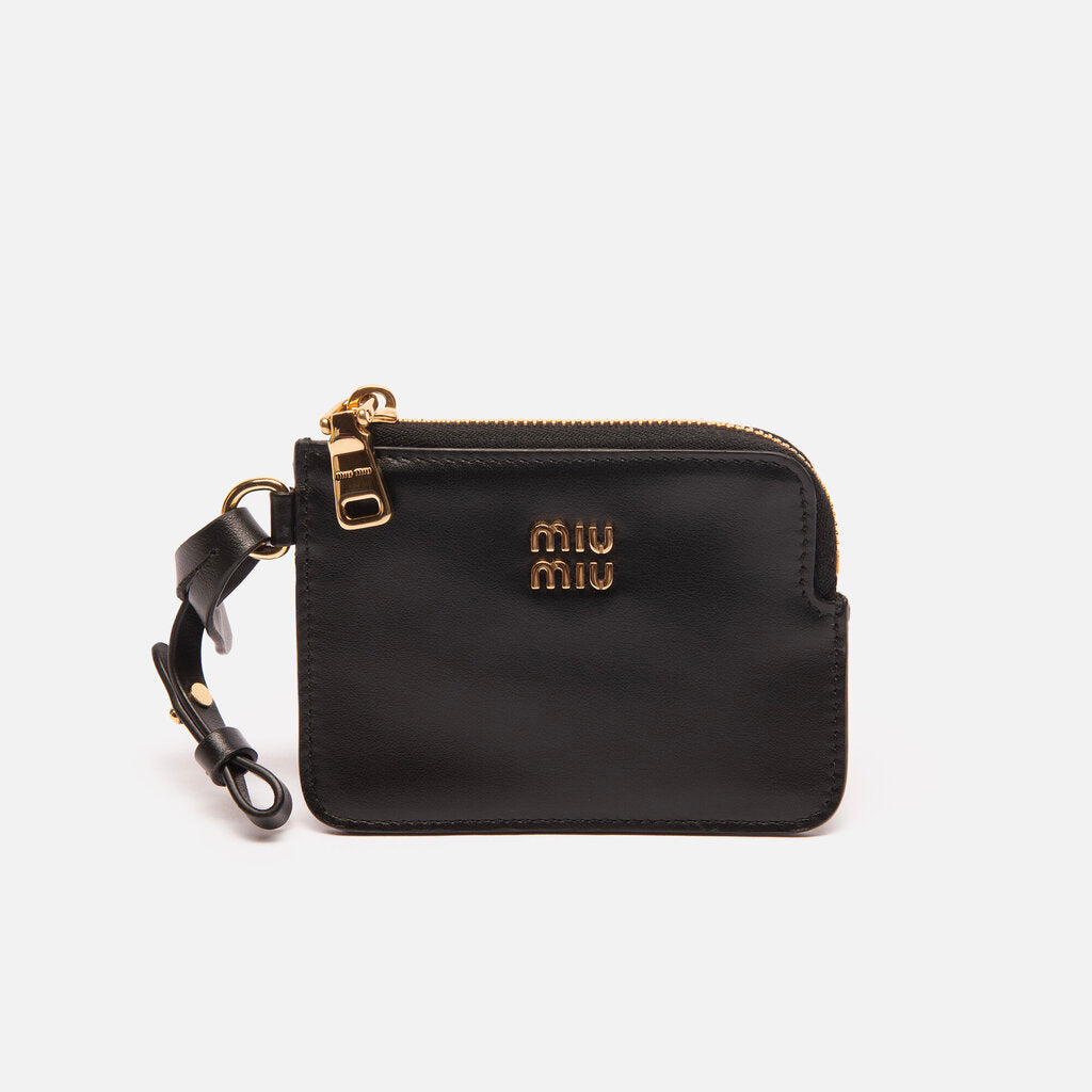 Miu Miu Black Smooth Leather Zip Pouch