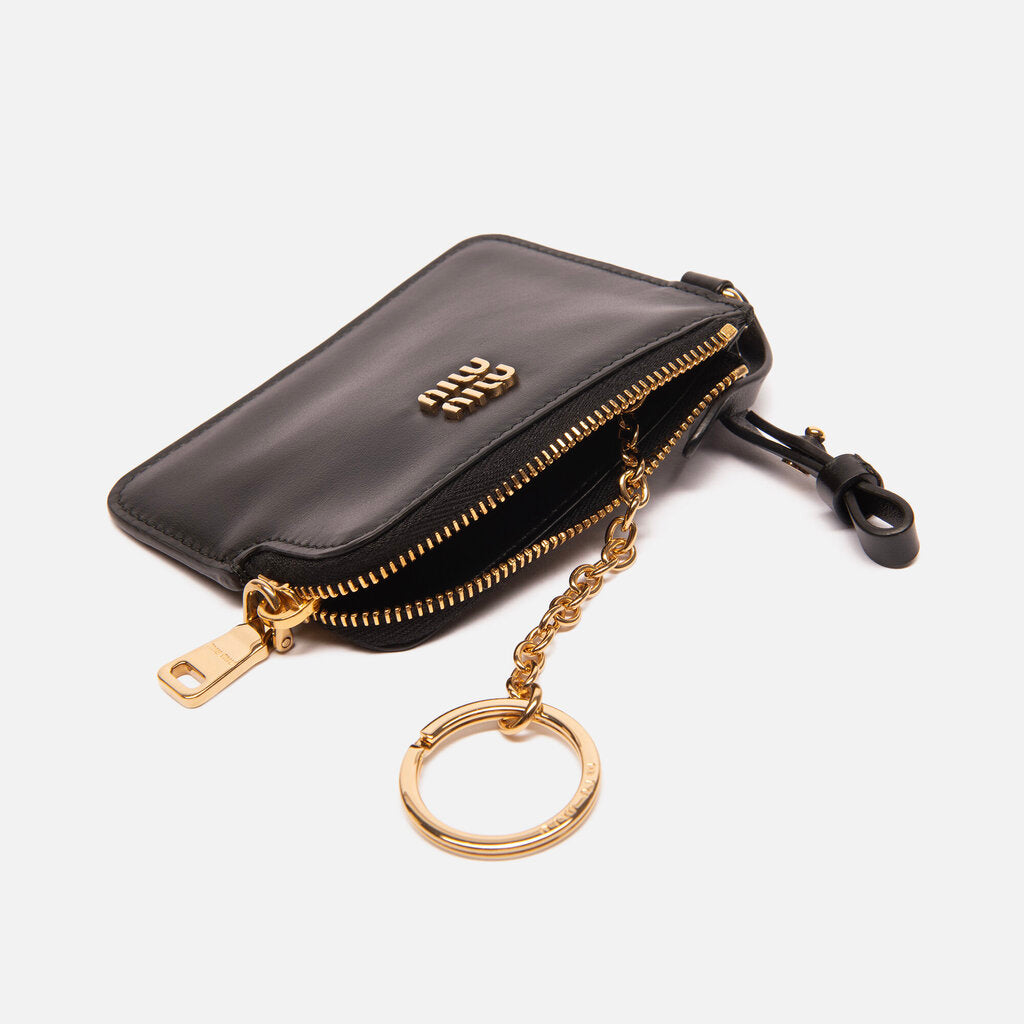 Miu Miu Black Smooth Leather Zip Pouch