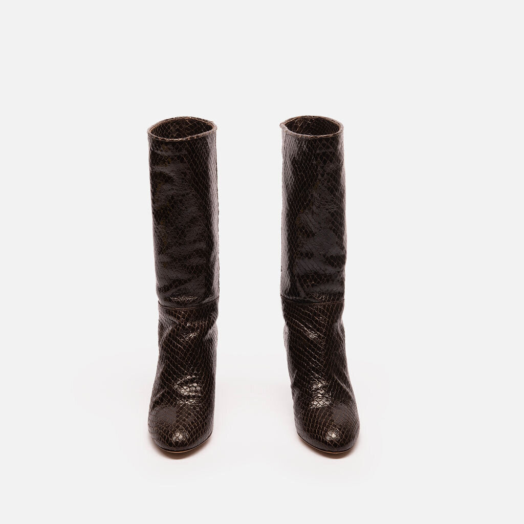 Loeffler Randal Brown Snake Textured Heeled Boot
