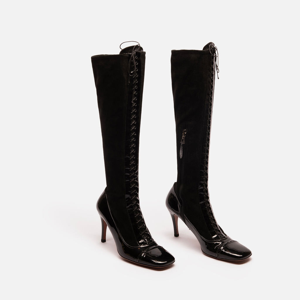 Alaia Black Suede Knee High Boot