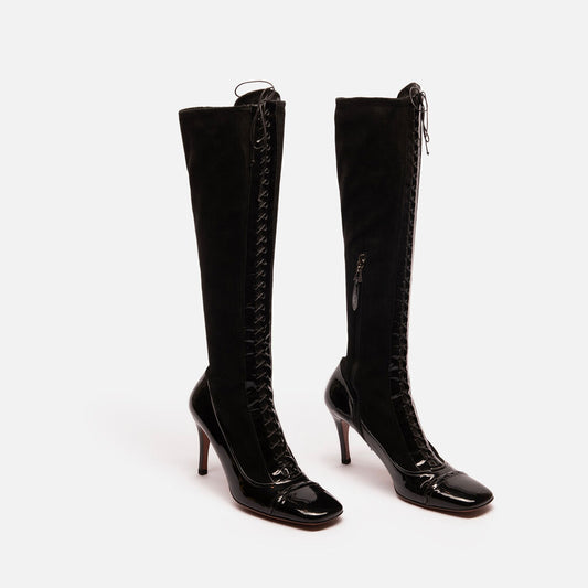 Alaia Black Suede Knee High Boot