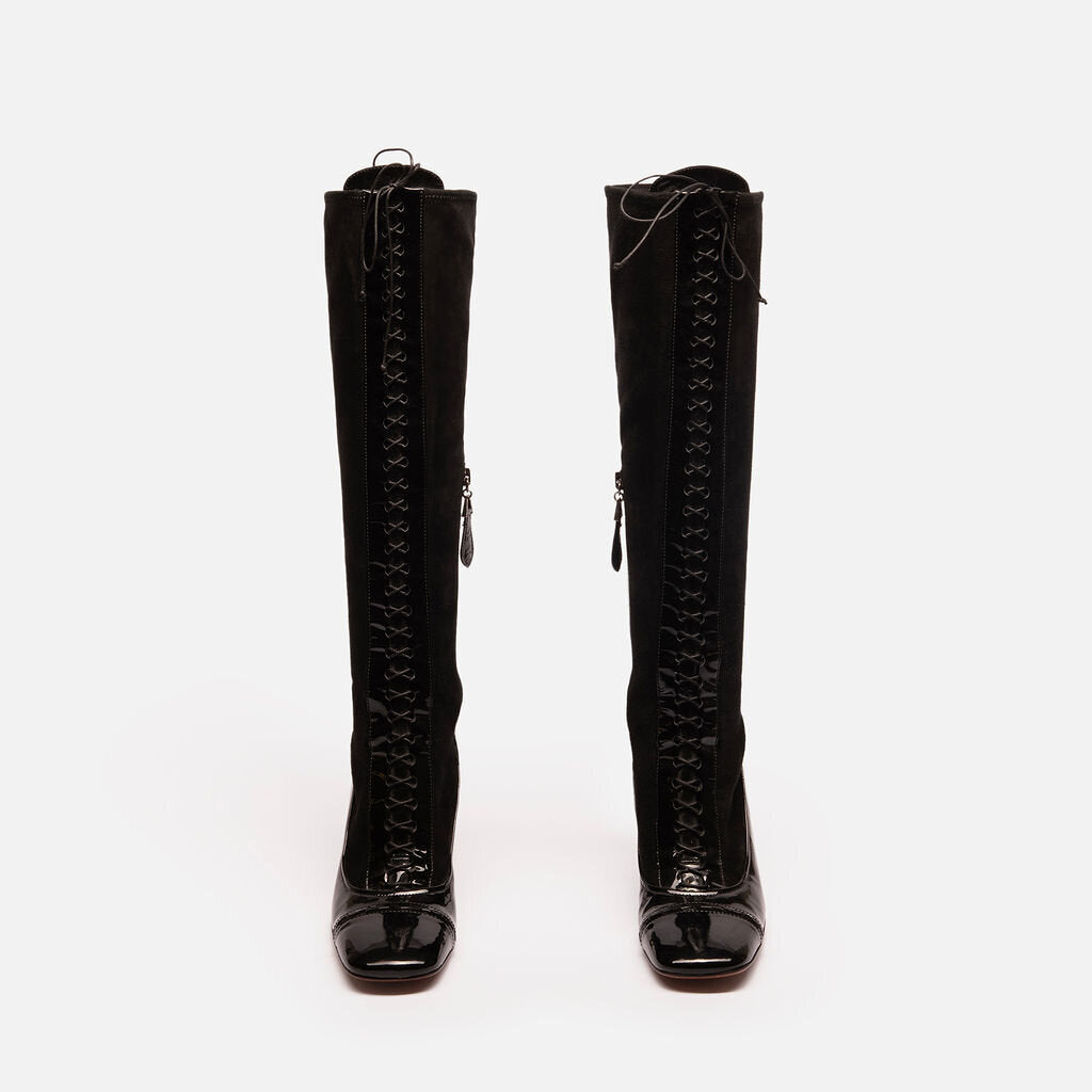 Alaia Black Suede Knee High Boot