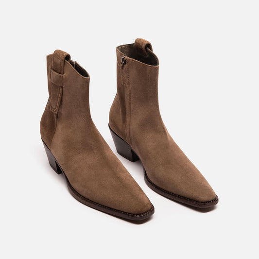 Brunello Taupe Suede Western Caviar Boots