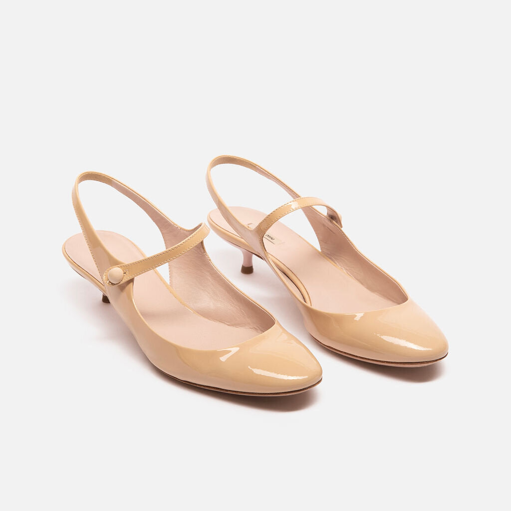 Miu Miu Tan Patent Leather Mary Jane Kitten Heel
