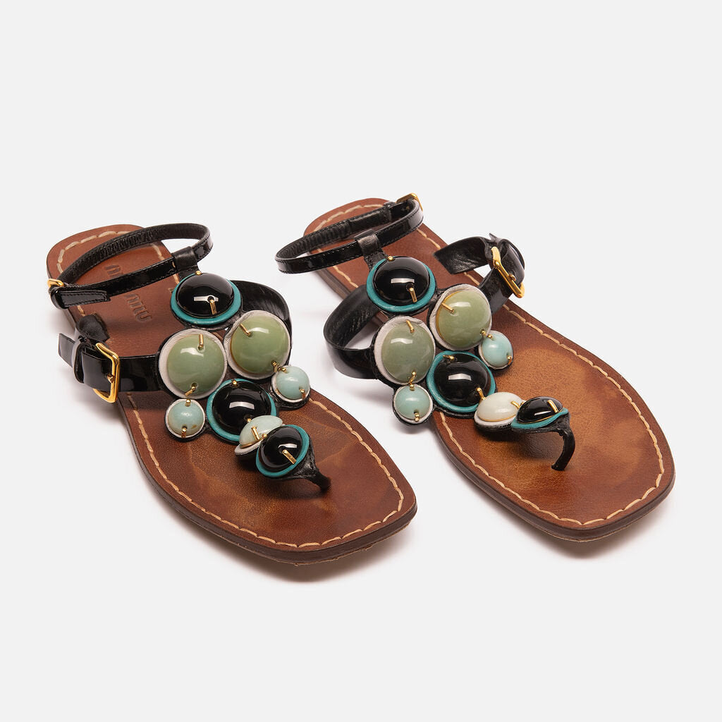 Miu Miu Beaded T Strap Sandals