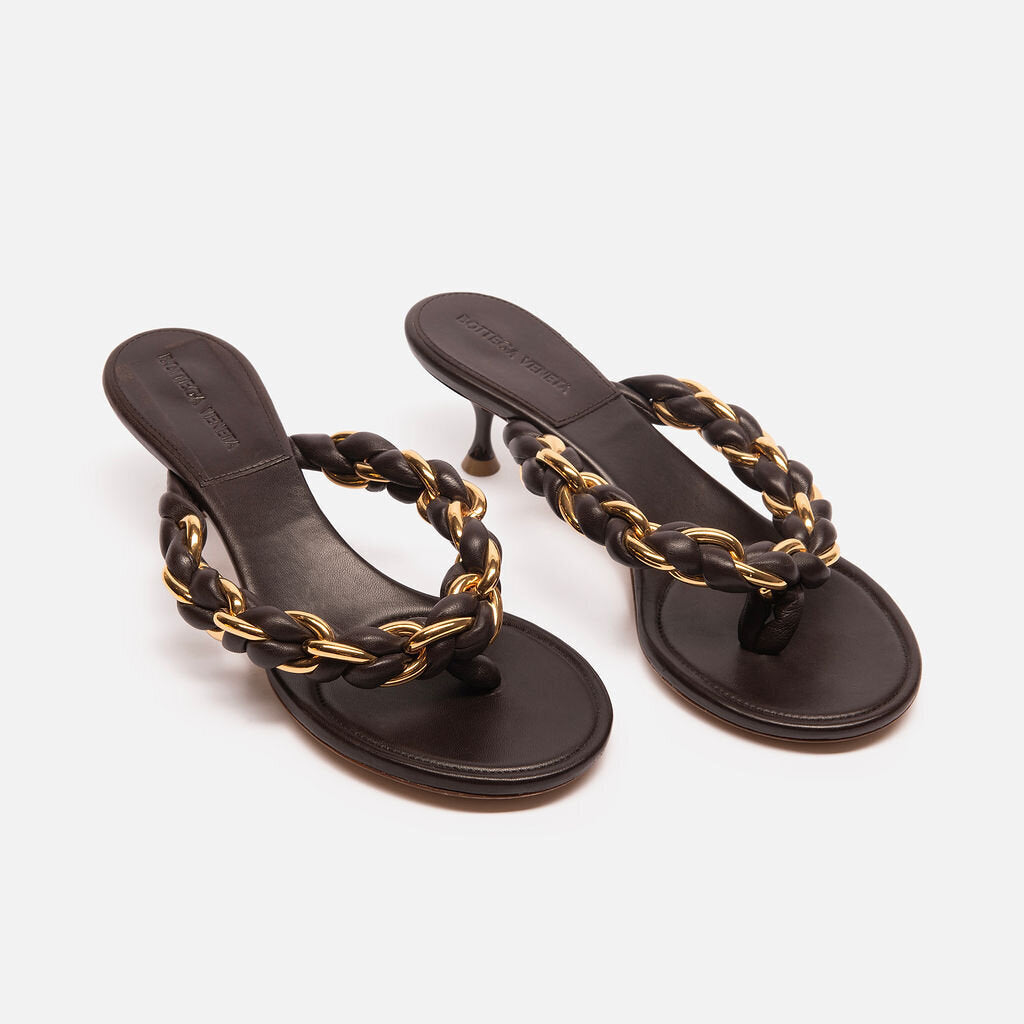 Bottega Veneta Brown Leather Chain Flip Flop Heel