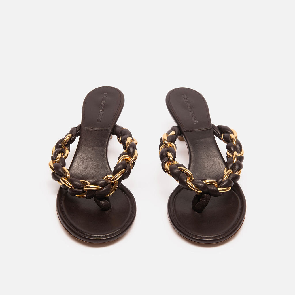 Bottega Veneta Brown Leather Chain Flip Flop Heel