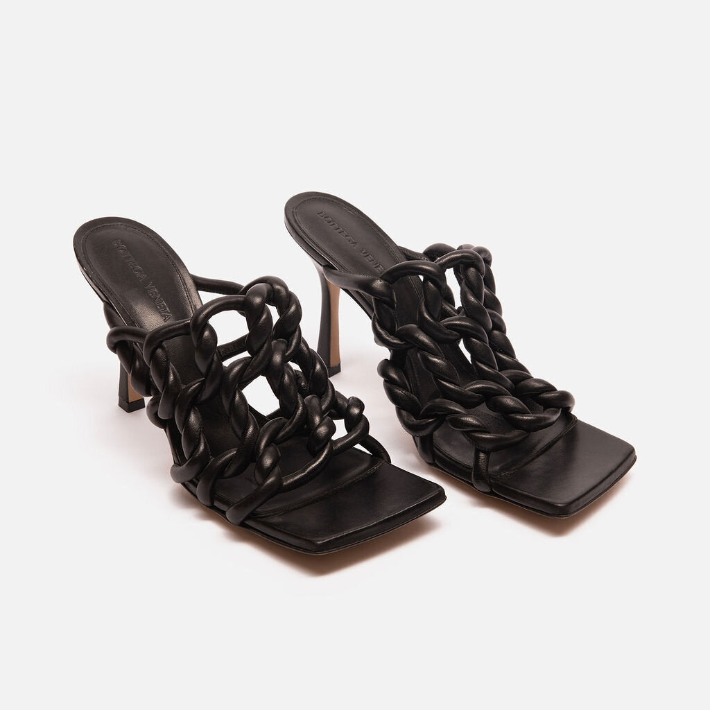 Bottega Veneta Black Leather Braided Heel