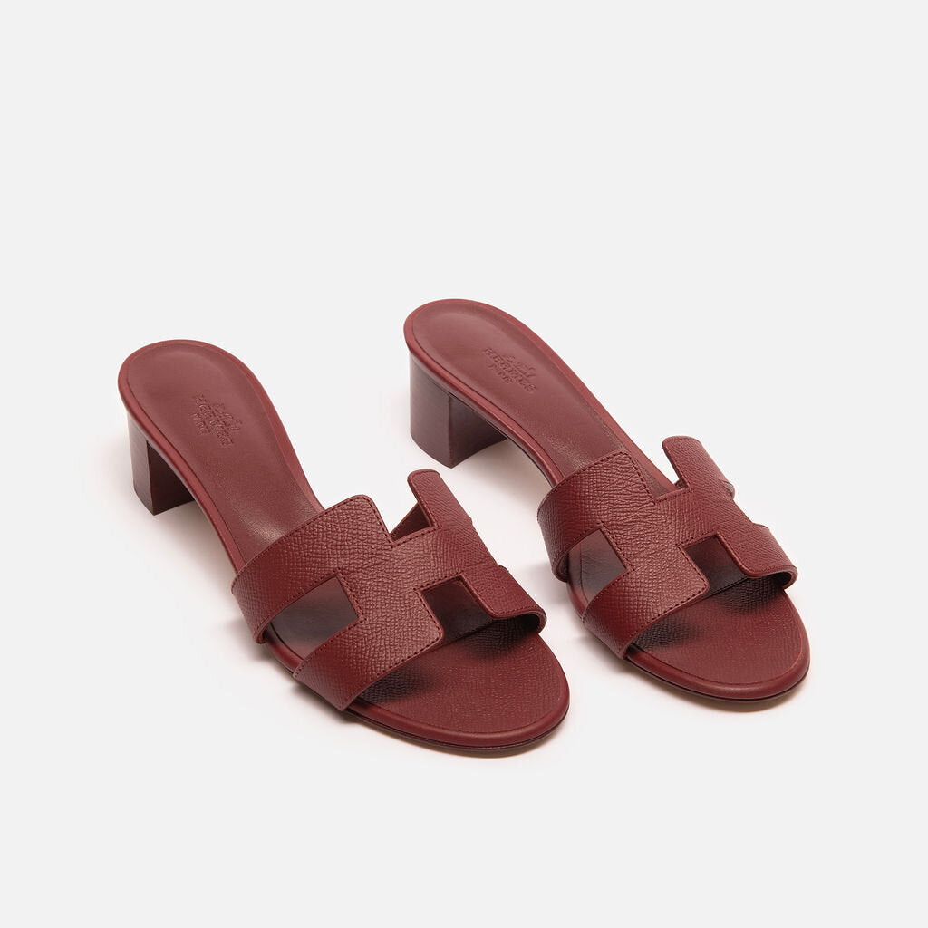 Hermes Burgandy Leather Oasis Heeled Sandal