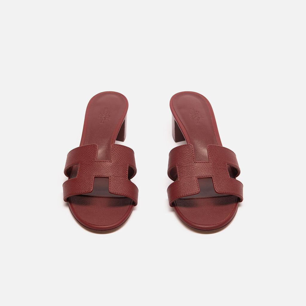 Hermes Burgandy Leather Oasis Heeled Sandal