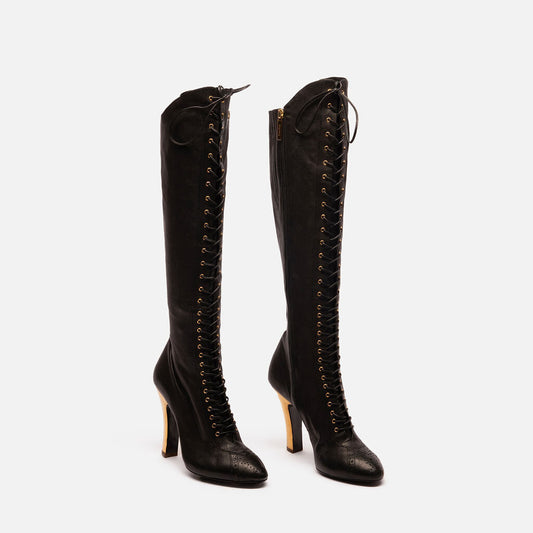 Miu Miu Black Leather Lace-Up Heeled Boots