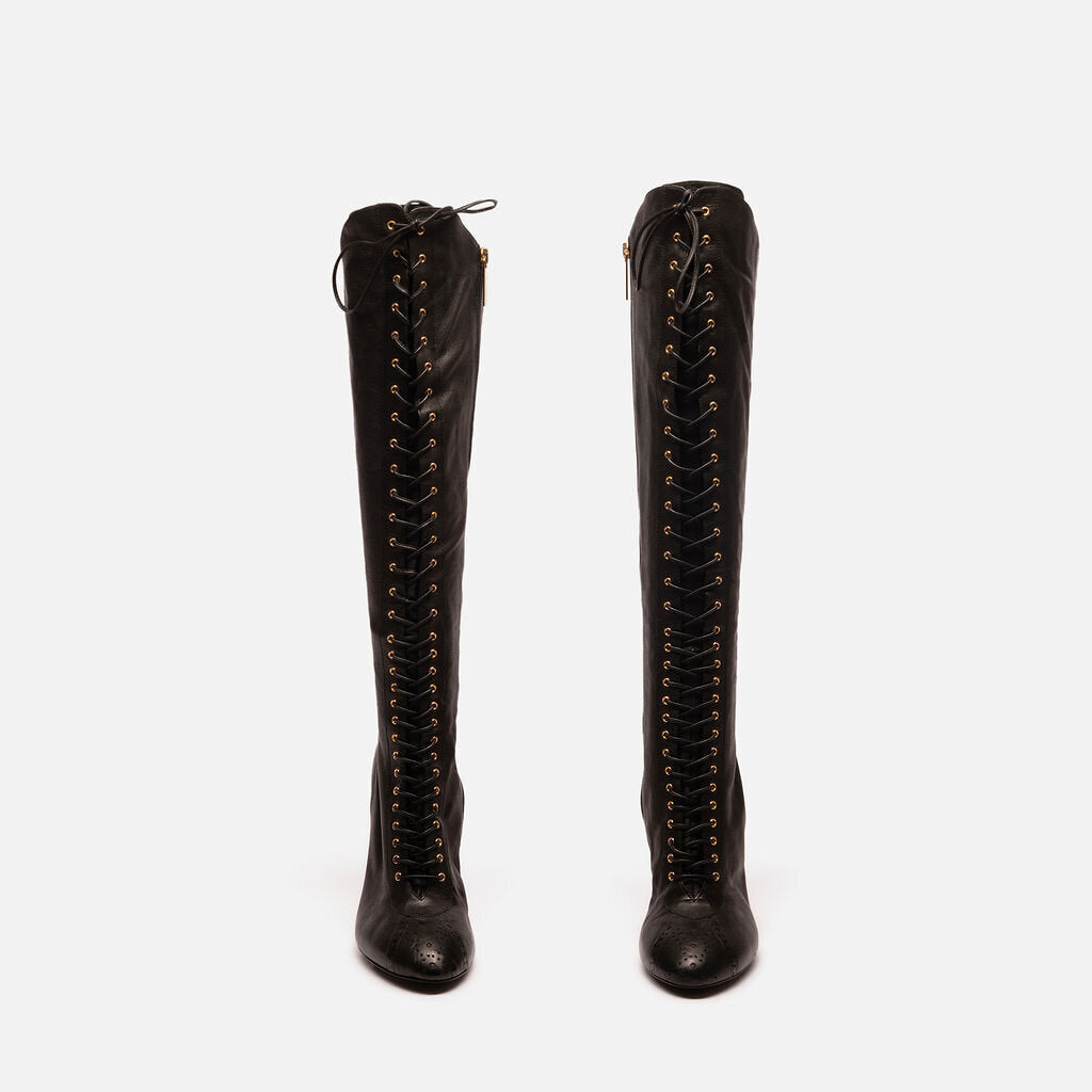 Miu Miu Black Leather Lace-Up Heeled Boots