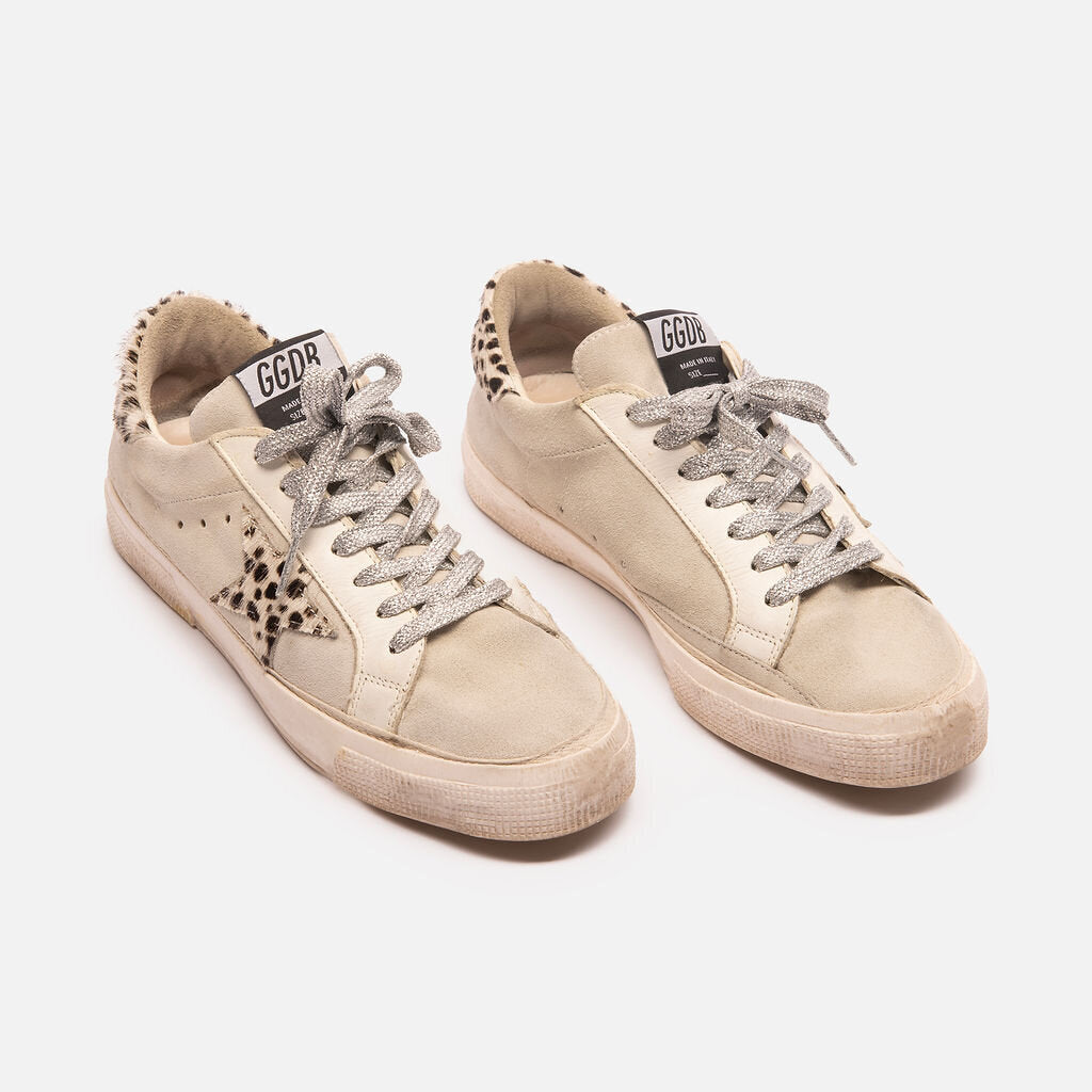 Golden Goose White & Leopard Ponyhair Sneakers