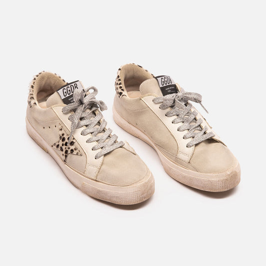 Golden Goose White & Leopard Ponyhair Sneakers