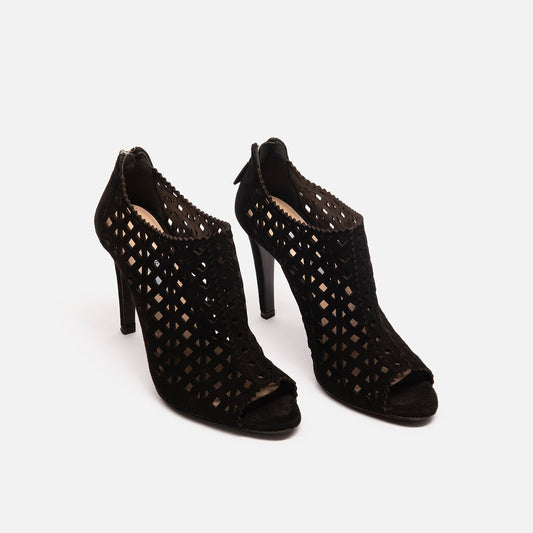 Prada Black Suede Open Toe Heel