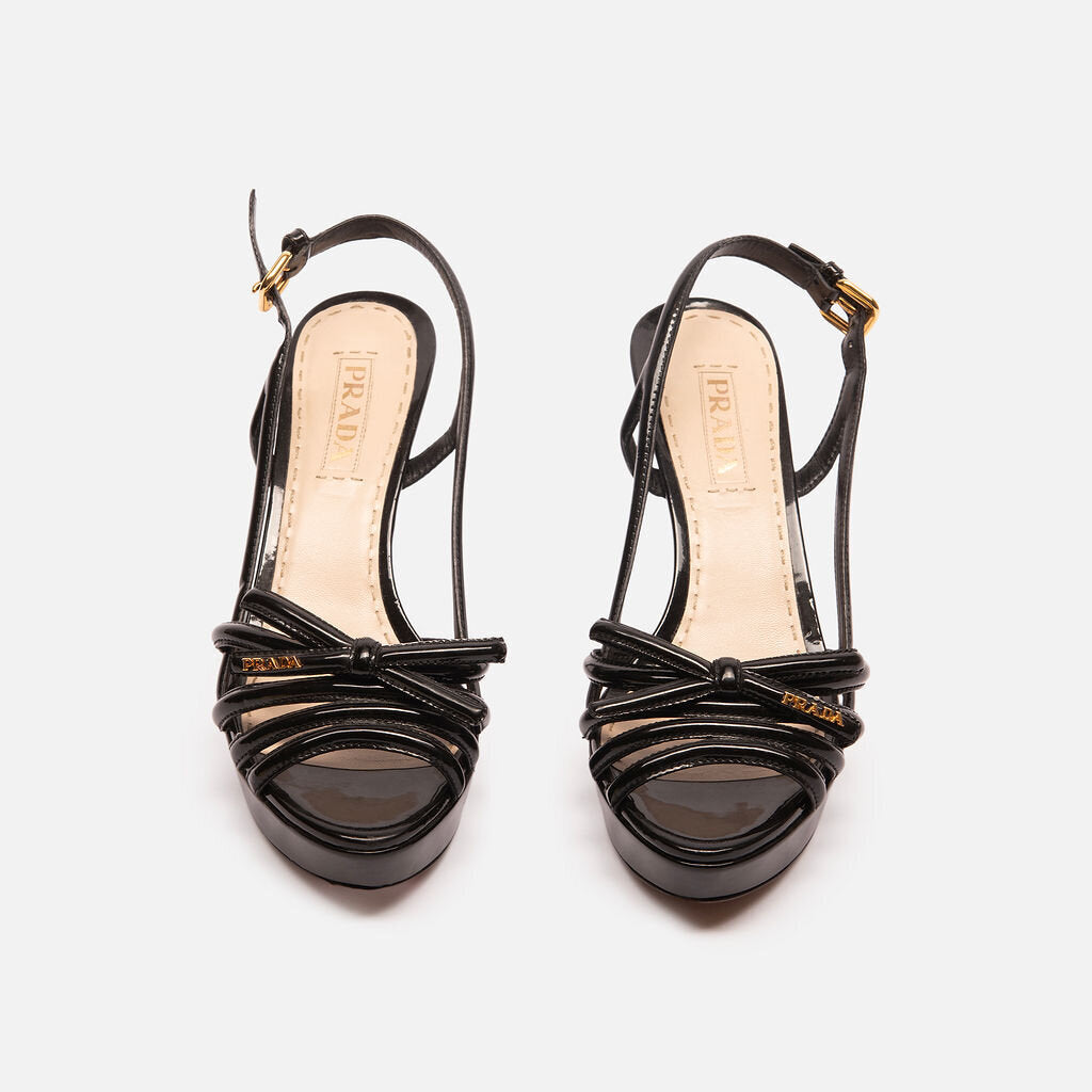 Prada Black Patent Leather Slingback Sandal