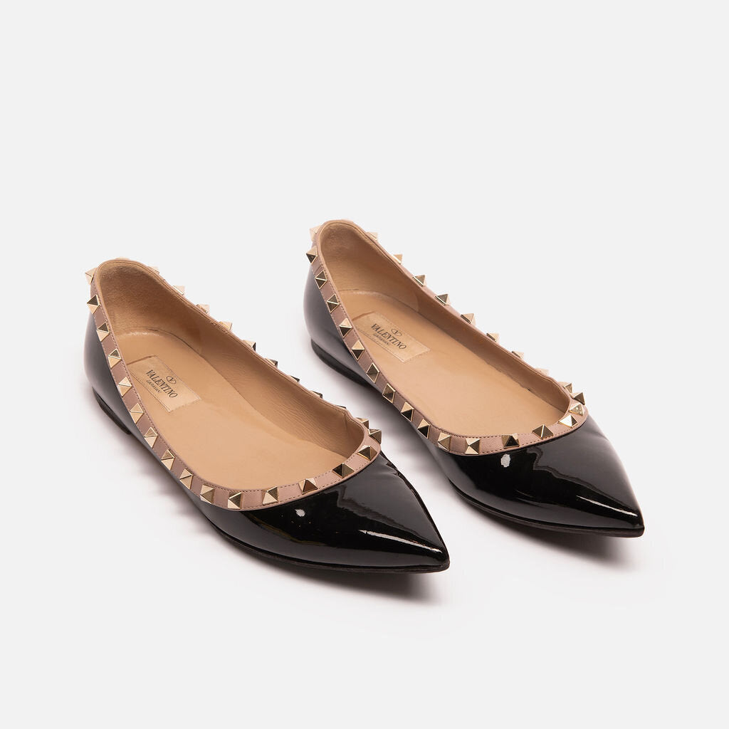 Valentino Black & Tan Rockstud Flats