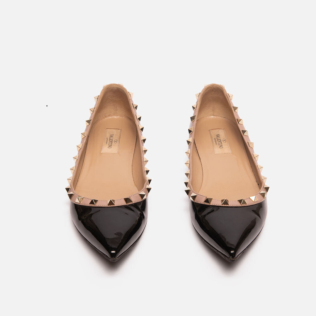 Valentino Black & Tan Rockstud Flats