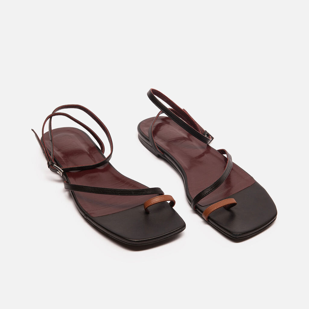 Staud Black & Brown Leather Strappy Sandal