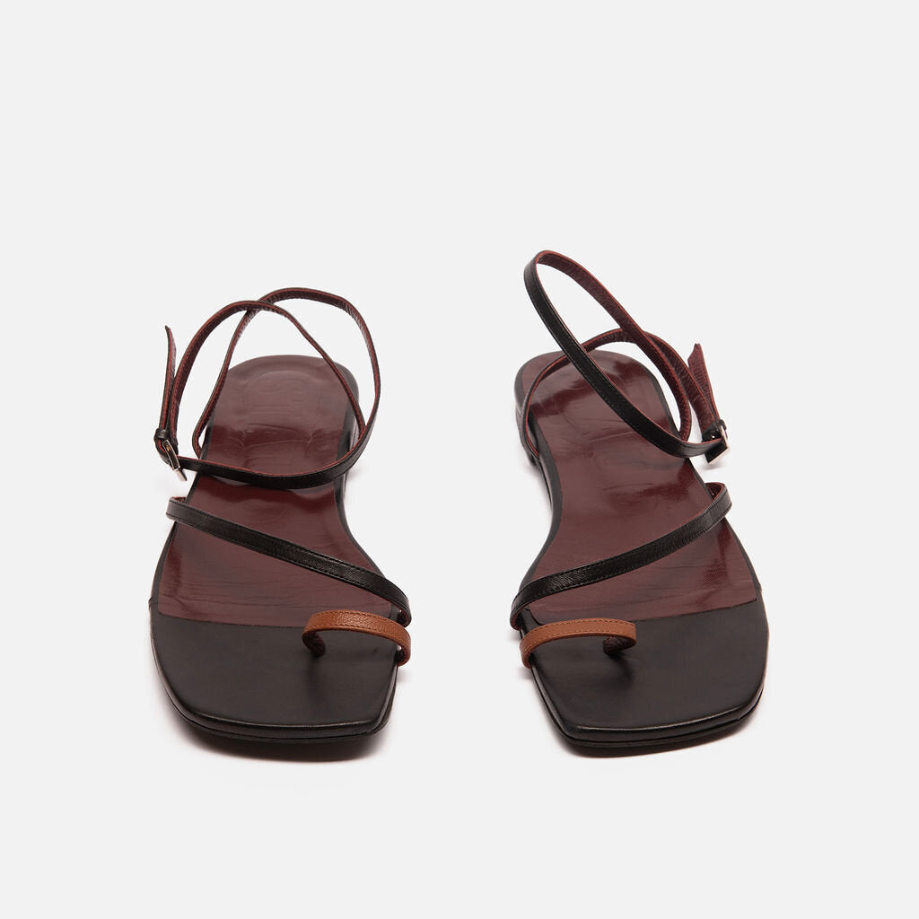 Staud Black & Brown Leather Strappy Sandal
