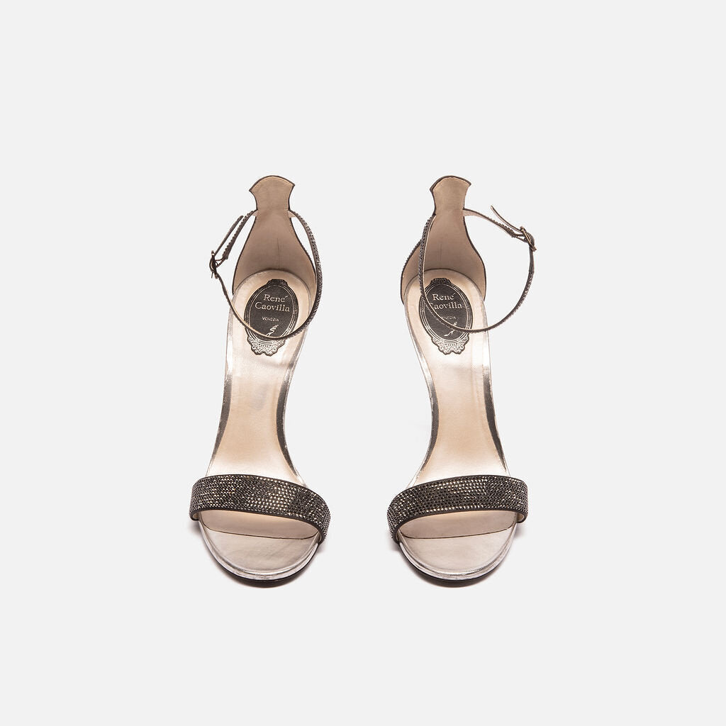Rene Caovilla Black Crystal Embellished Stiletto Sandal