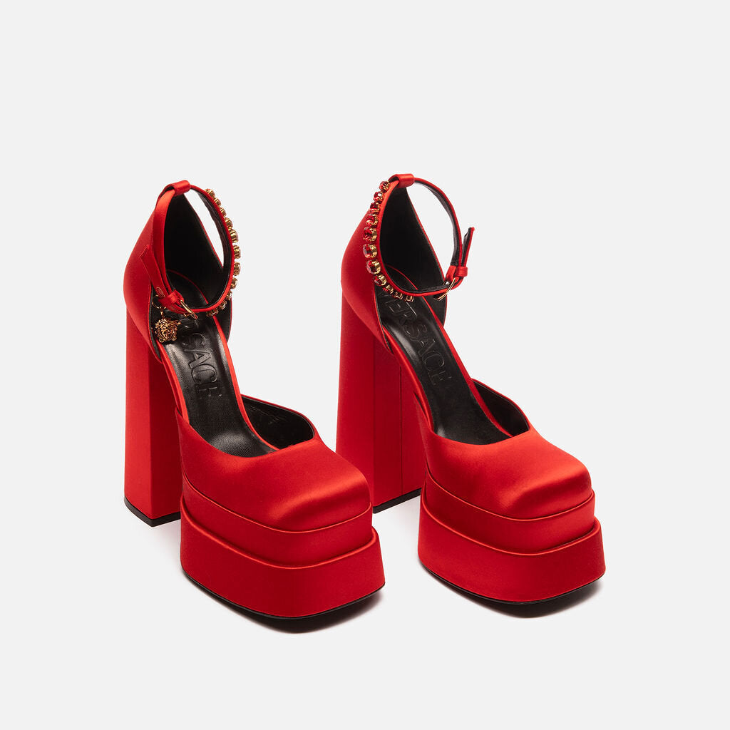 Versace Red Satin Platform Heel