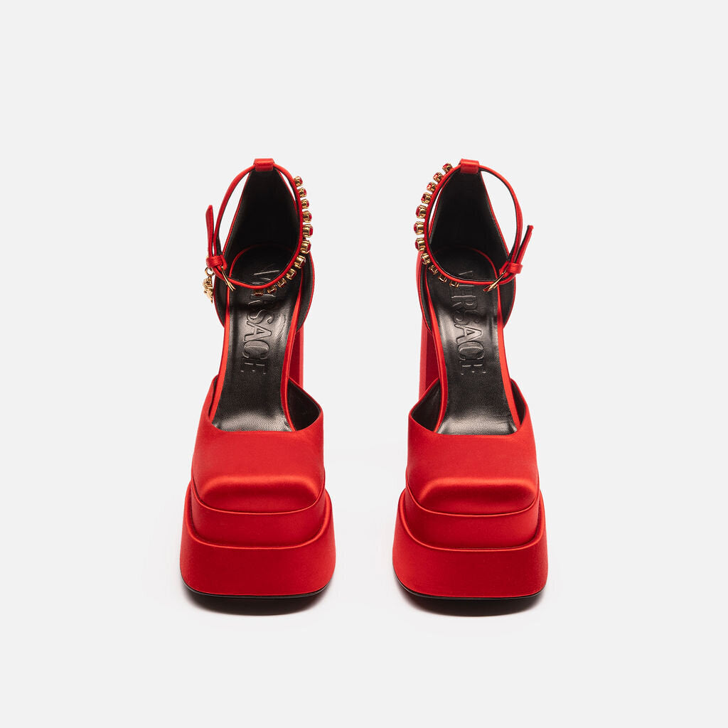 Versace Red Satin Platform Heel