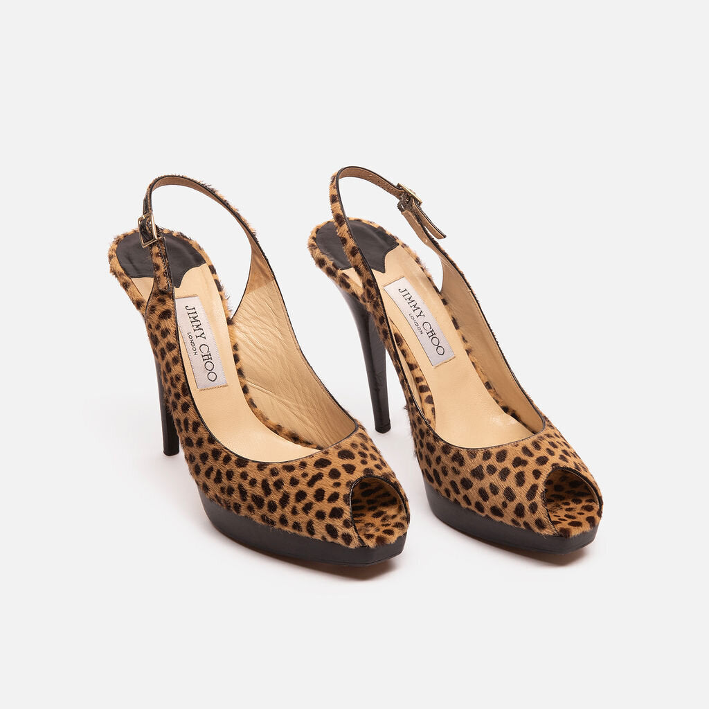 Jimmy Choo Cheetah Print Ponyhair Peep Toe Heels