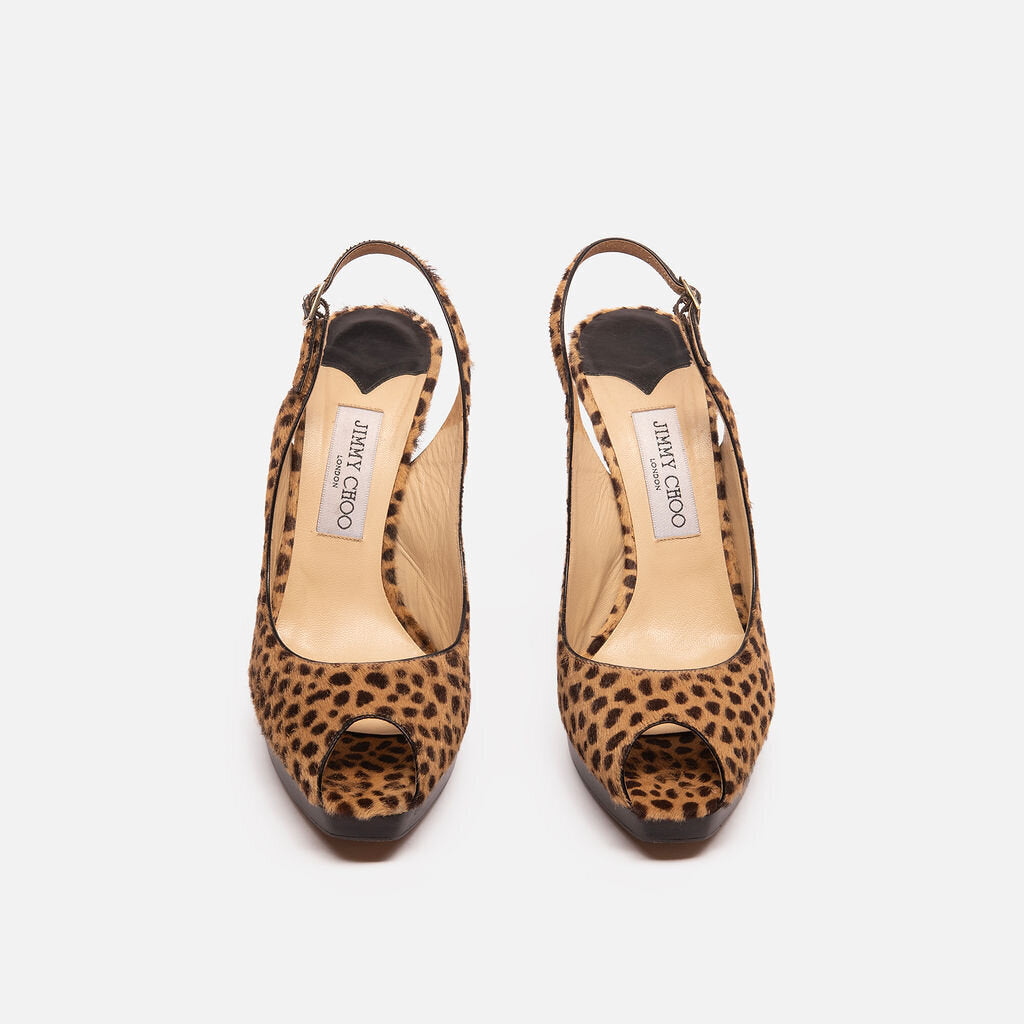 Jimmy Choo Cheetah Print Ponyhair Peep Toe Heels