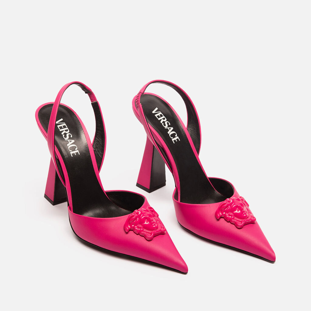 Versace Pink Medusa Leather Slingback Pumps