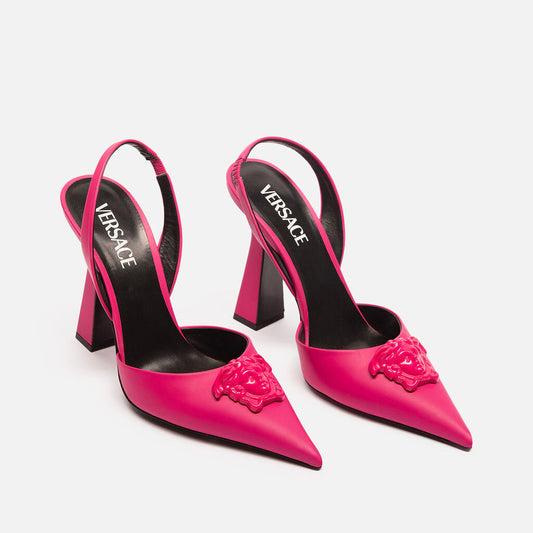 Versace Pink Medusa Leather Slingback Pumps