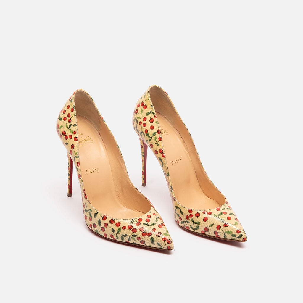 Christian Louboutin Cream Leather Cherry Print Pump