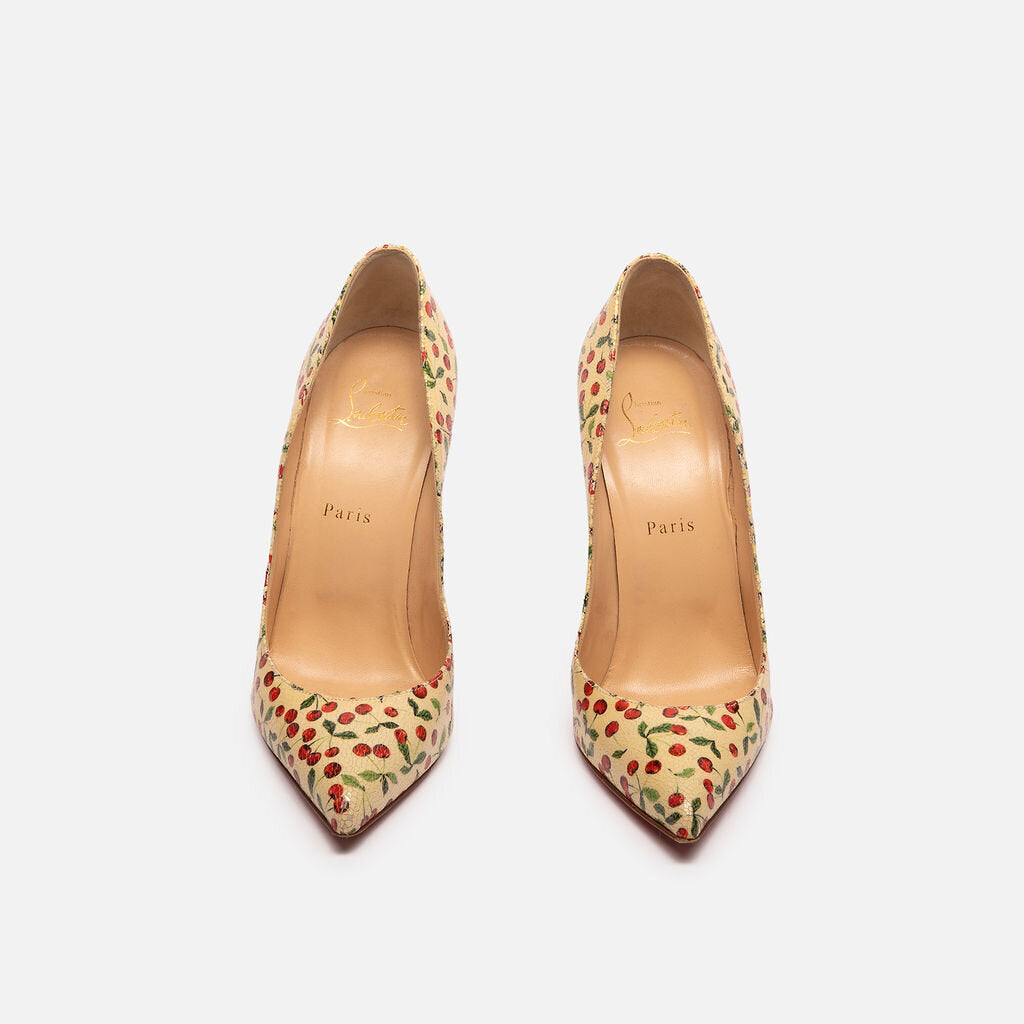 Christian Louboutin Cream Leather Cherry Print Pump