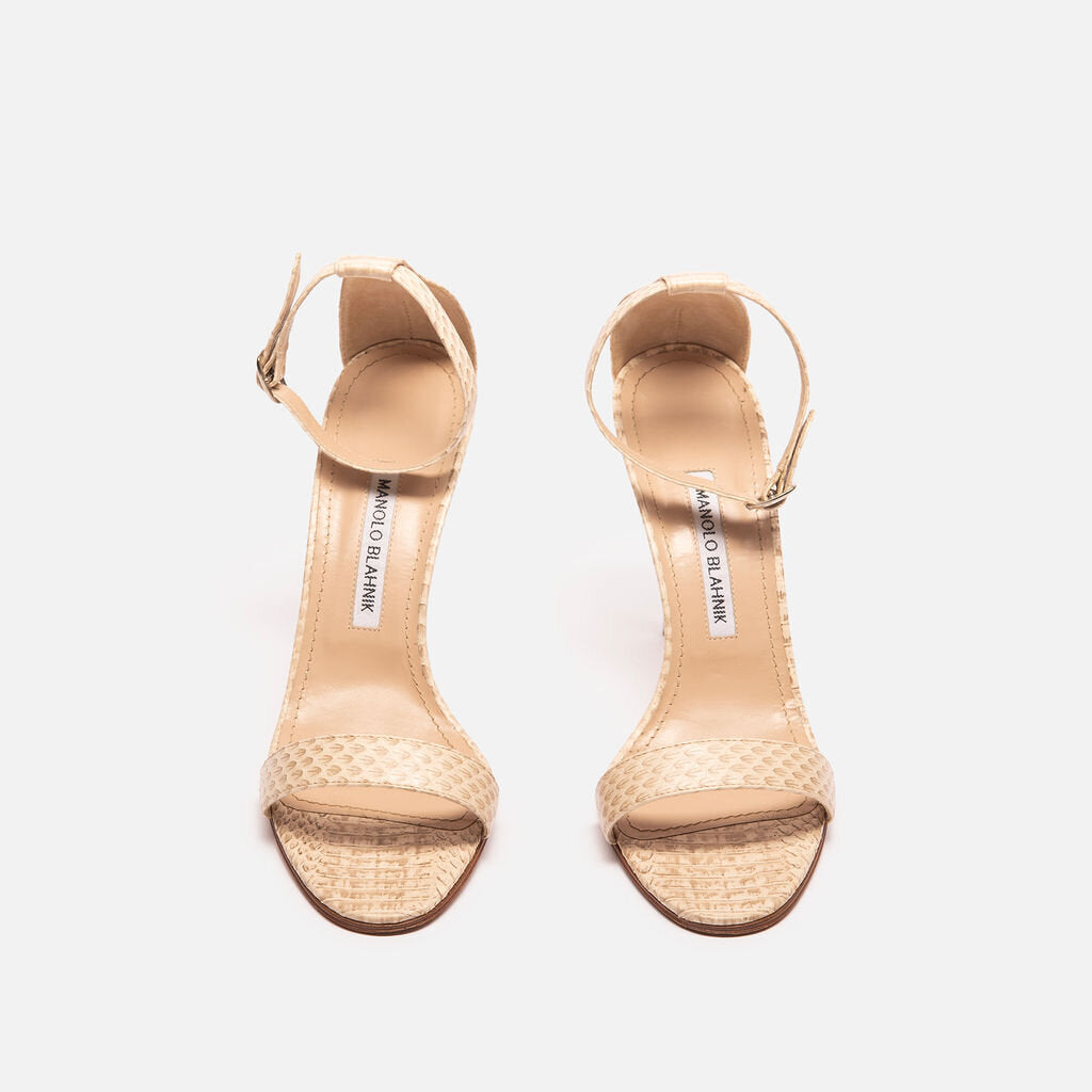 Manolo Blahnik Beige Snakeskin Heeled Sandals