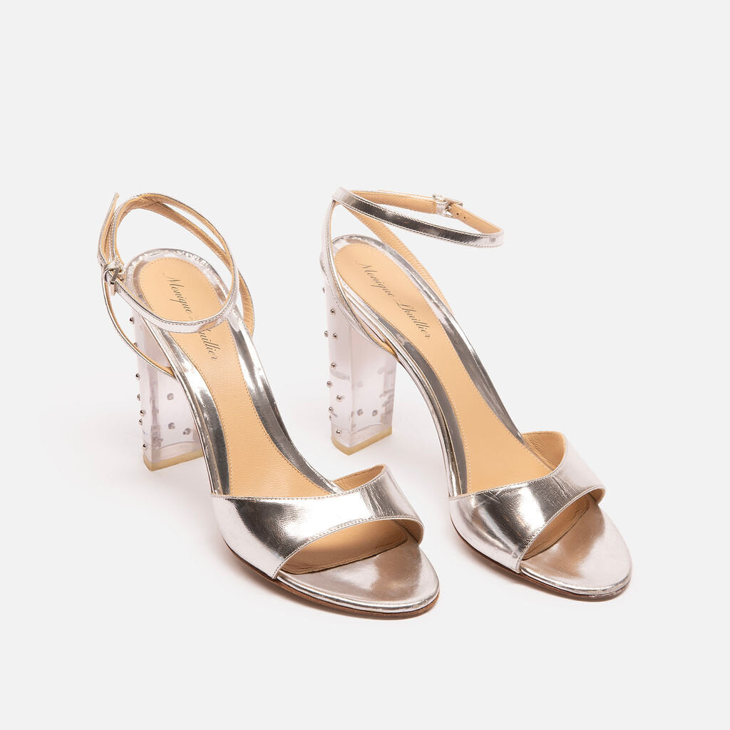 Monique Lhuillier Silver Clear Studded Heels