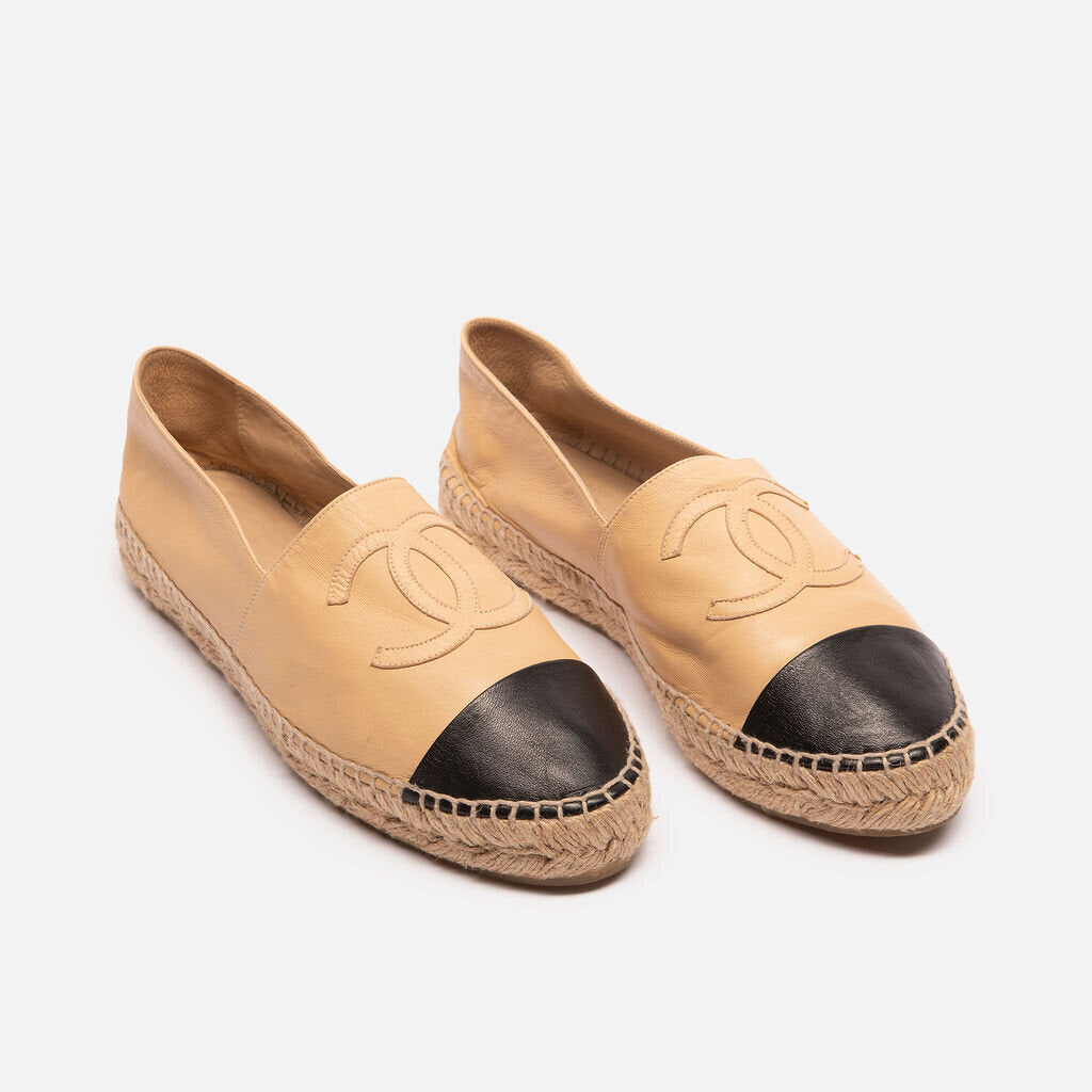 Chanel Tan & Black Leather Espadrille