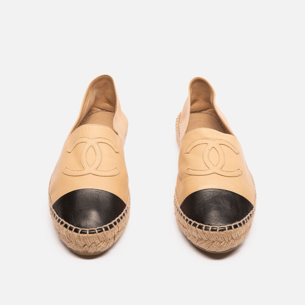 Chanel Tan & Black Leather Espadrille