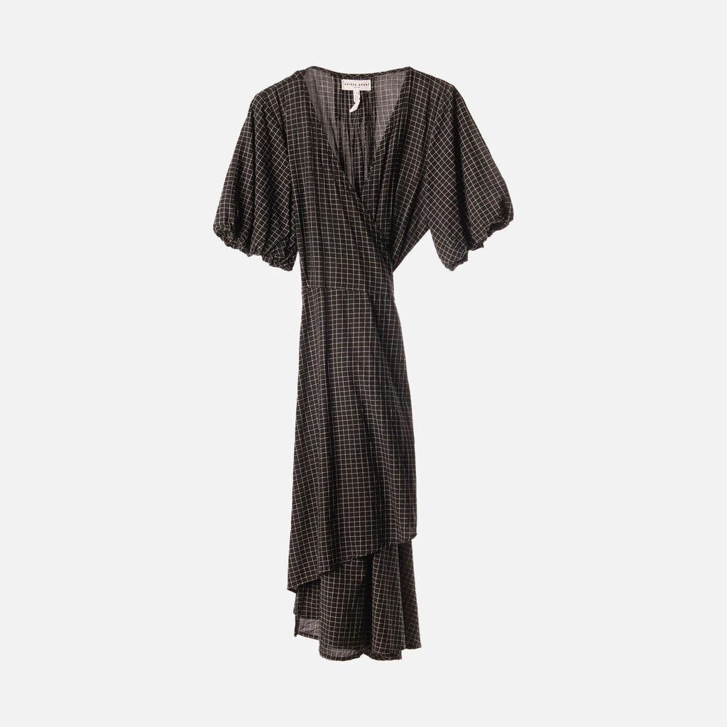 Apiece Apart Black Cotton Grid Print Dress