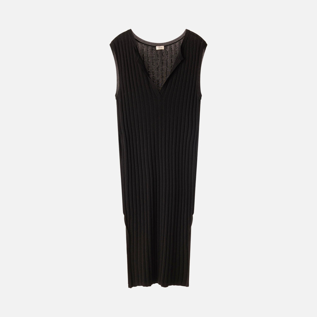Toteme Black Viscose/Nylon Ribbed Midi Dress