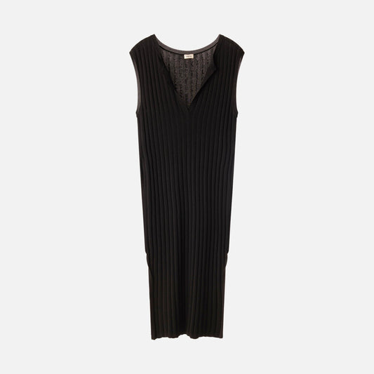 Toteme Black Viscose/Nylon Ribbed Midi Dress