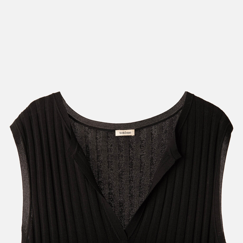 Toteme Black Viscose/Nylon Ribbed Midi Dress