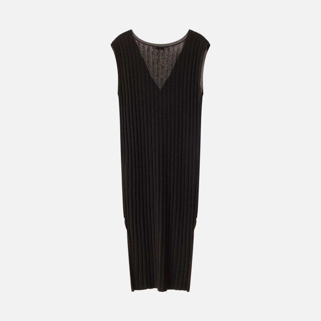 Toteme Black Viscose/Nylon Ribbed Midi Dress