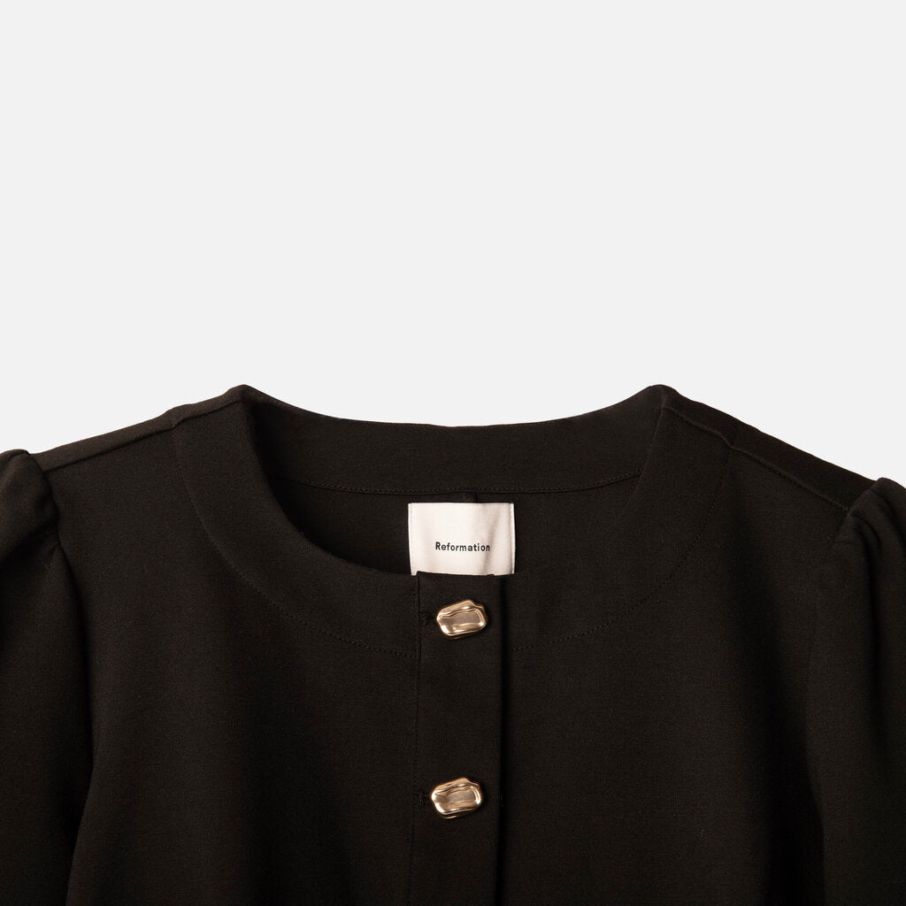 Reformation Black Stretch Jersey Gold Buttons Crew Neck (NWT)Dress