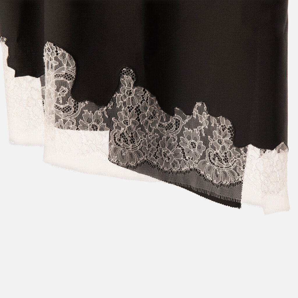 Tibi Black Poly/Wool White Lace Trim Midi Dress