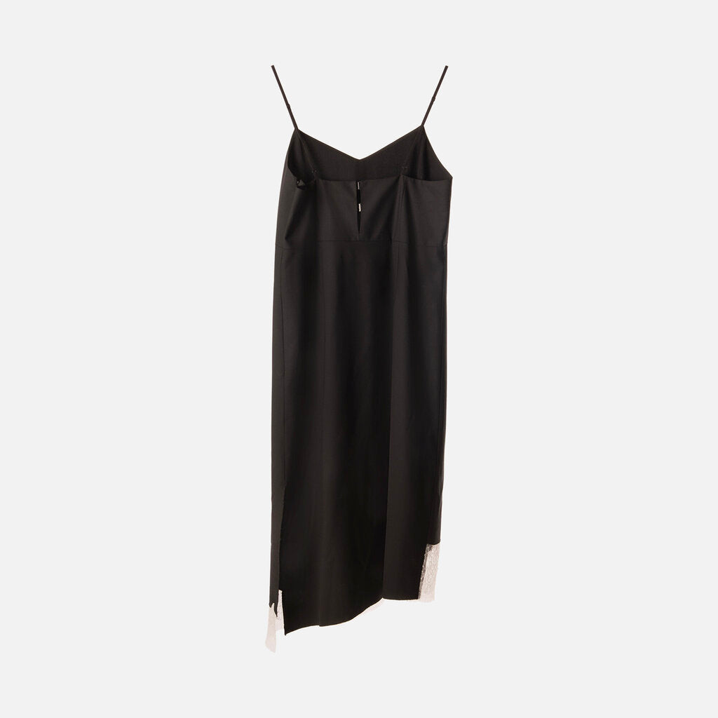 Tibi Black Poly/Wool White Lace Trim Midi Dress