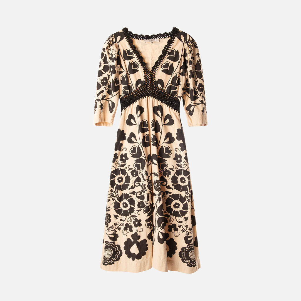 Sea New York Cream & Black Floral Print Cotton Dress
