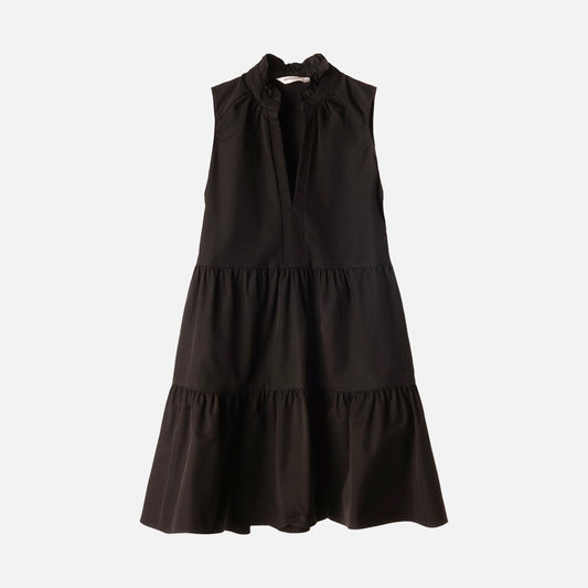 Amanda Uprichard Black Cotton Tiered Mini Dress