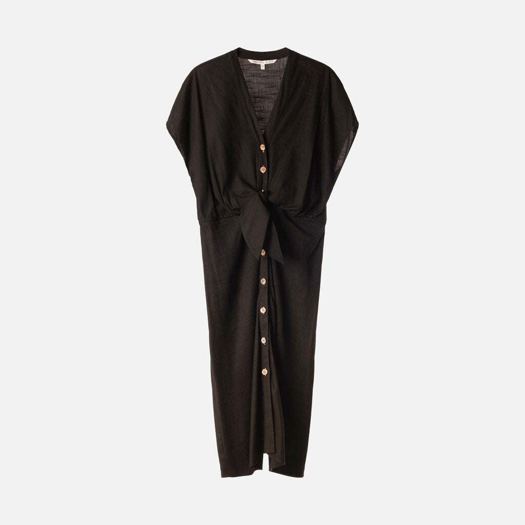 Veronica Beard Black Linen Blend Tie Front Dress
