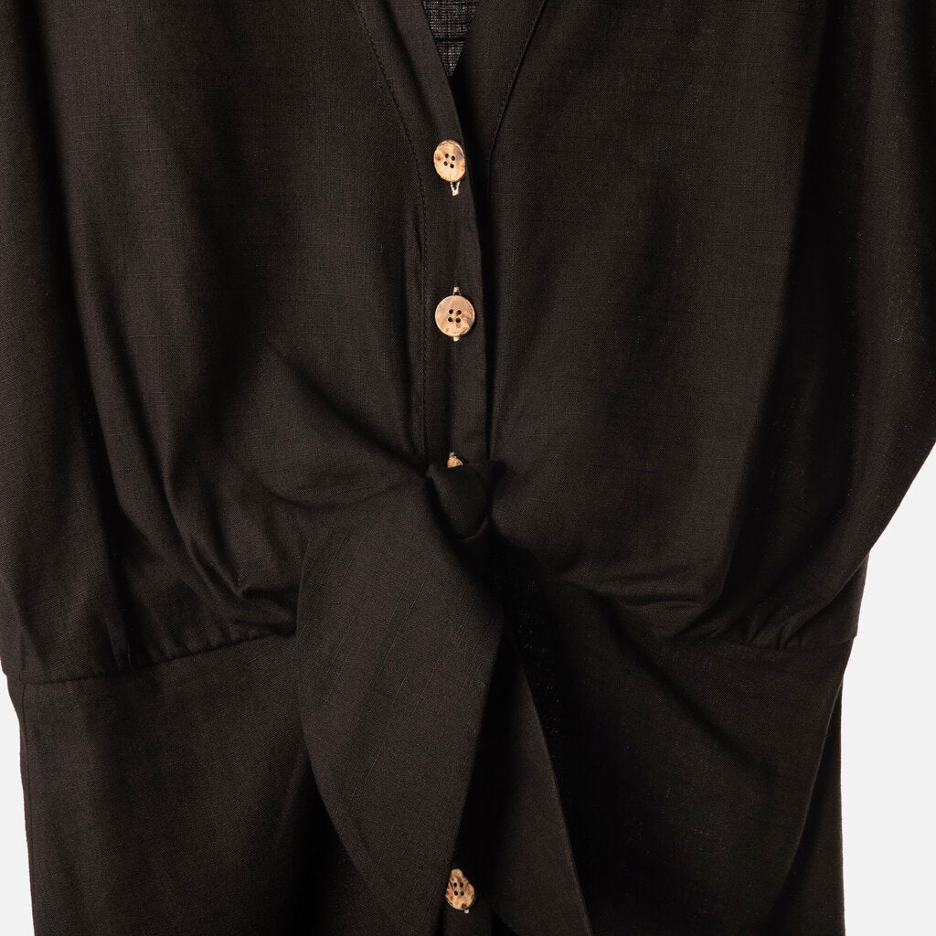 Veronica Beard Black Linen Blend Tie Front Dress