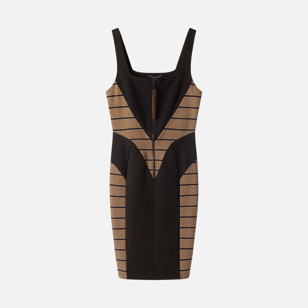 Louis Vuitton Black & Tan Viscose Blend Striped Dress (2025)